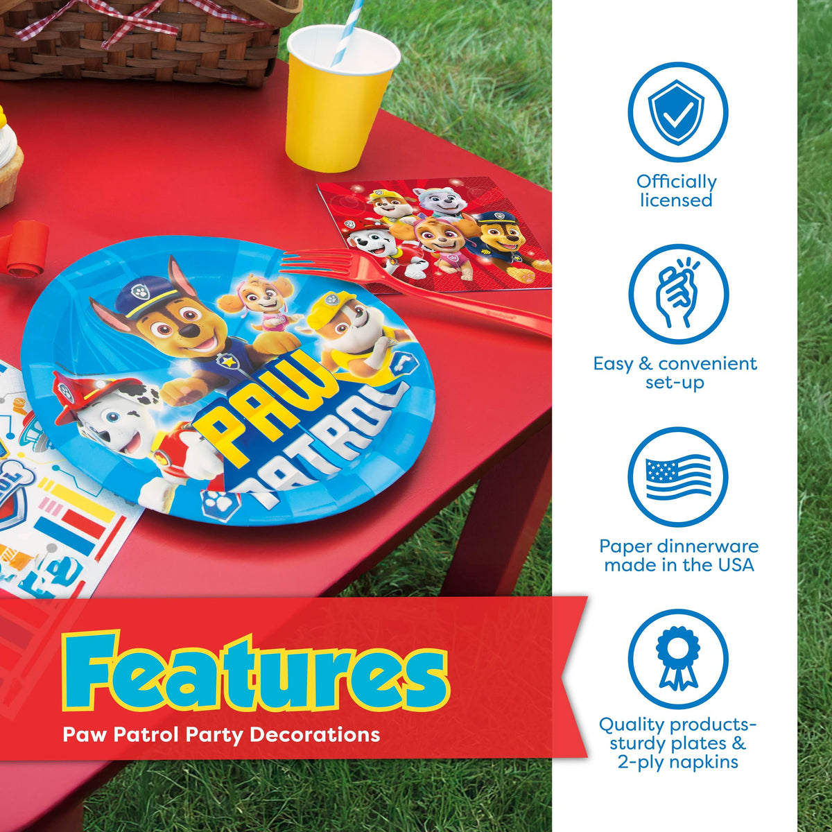Unique Paw Patrol 9-inch plates support pizza, cake, and snacks with ease.