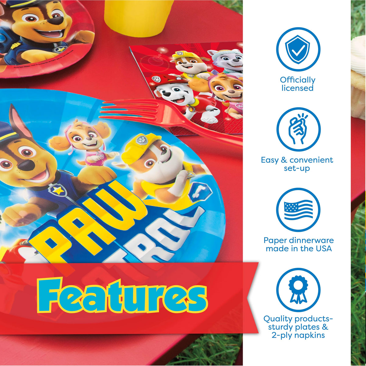 Unique Paw Patrol plates and napkins support mess-free serving
