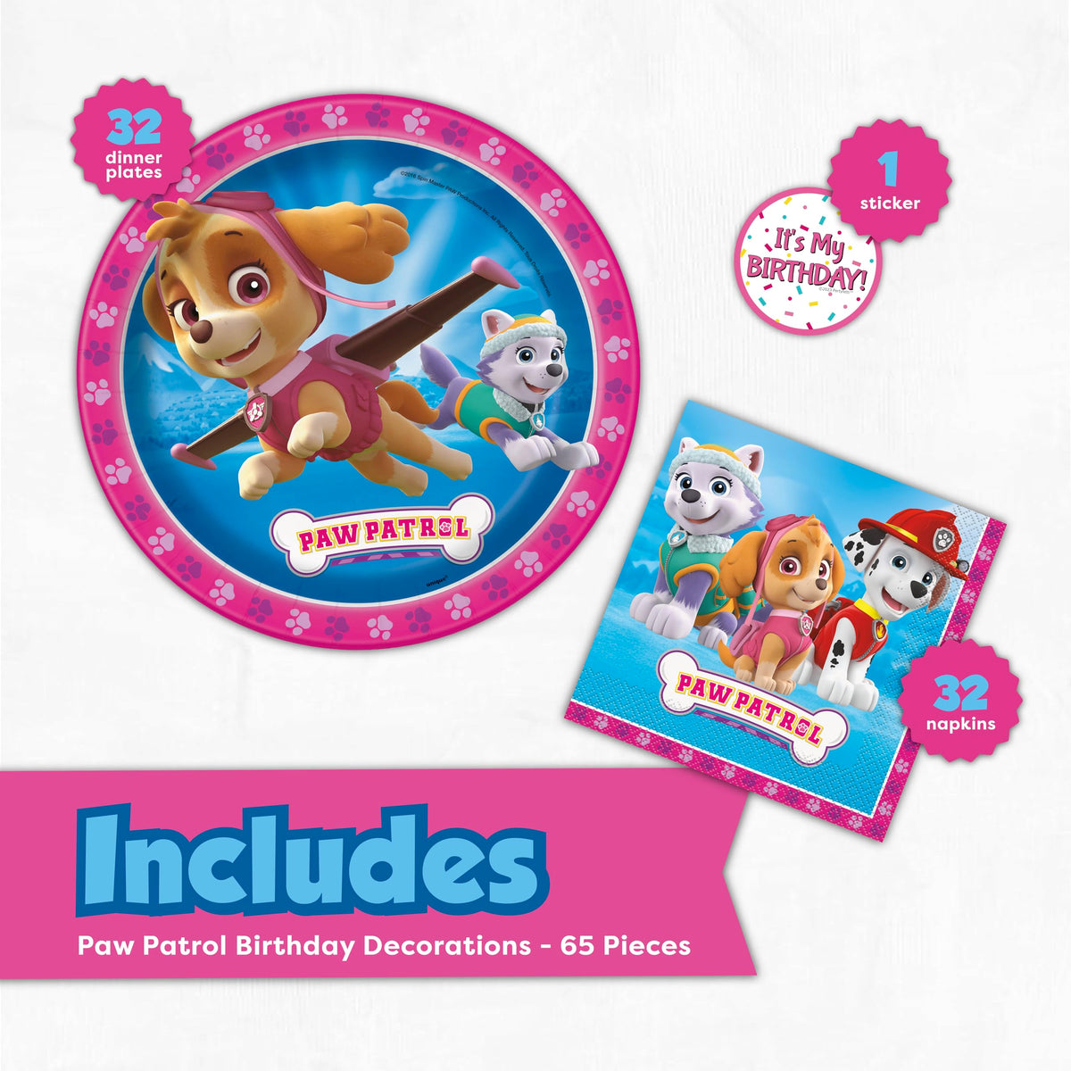 Unique Paw Patrol pink napkins (6.5-inch) absorb spills neatly.