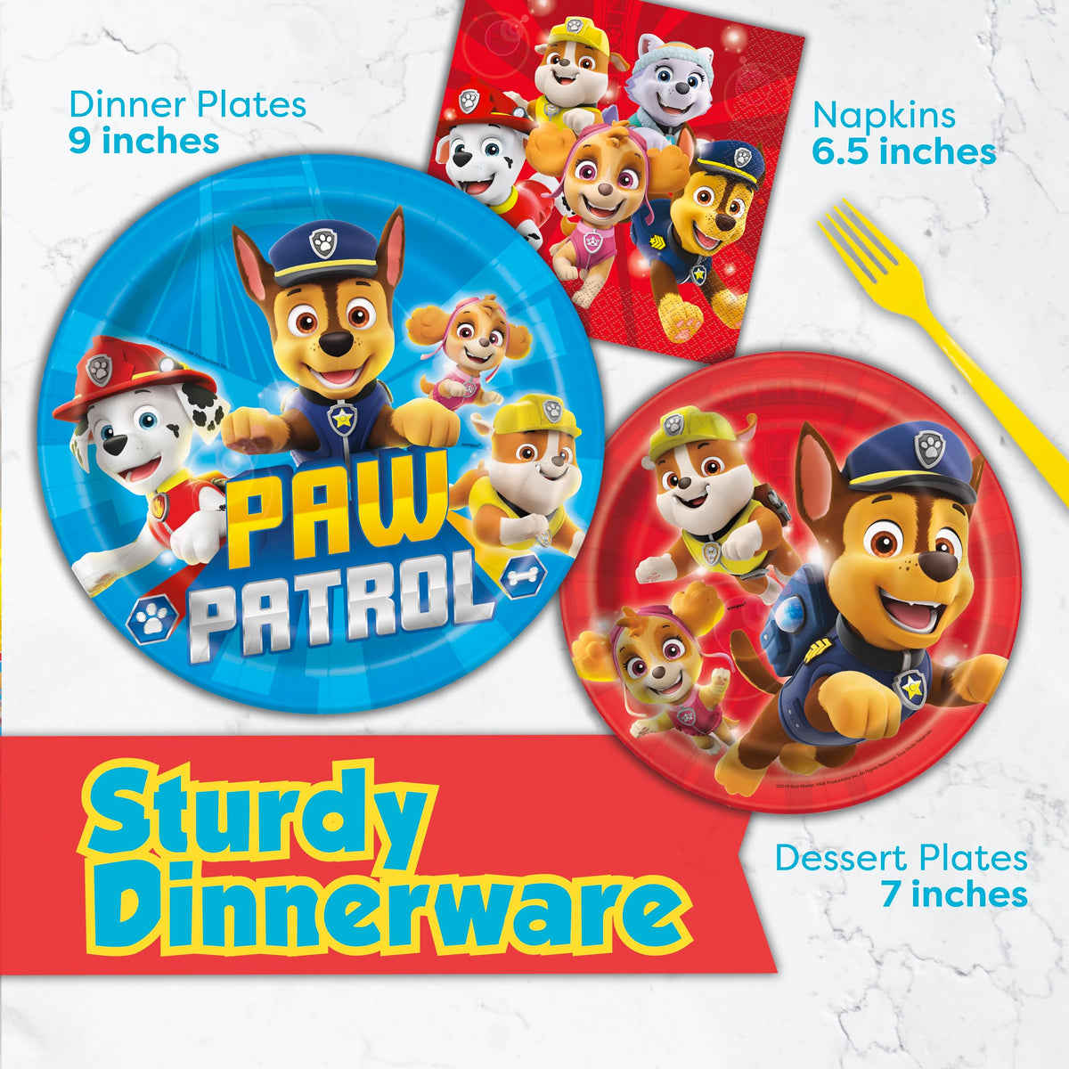 Unique Paw Patrol 7-inch cake plates pair with desserts for cohesive styling.