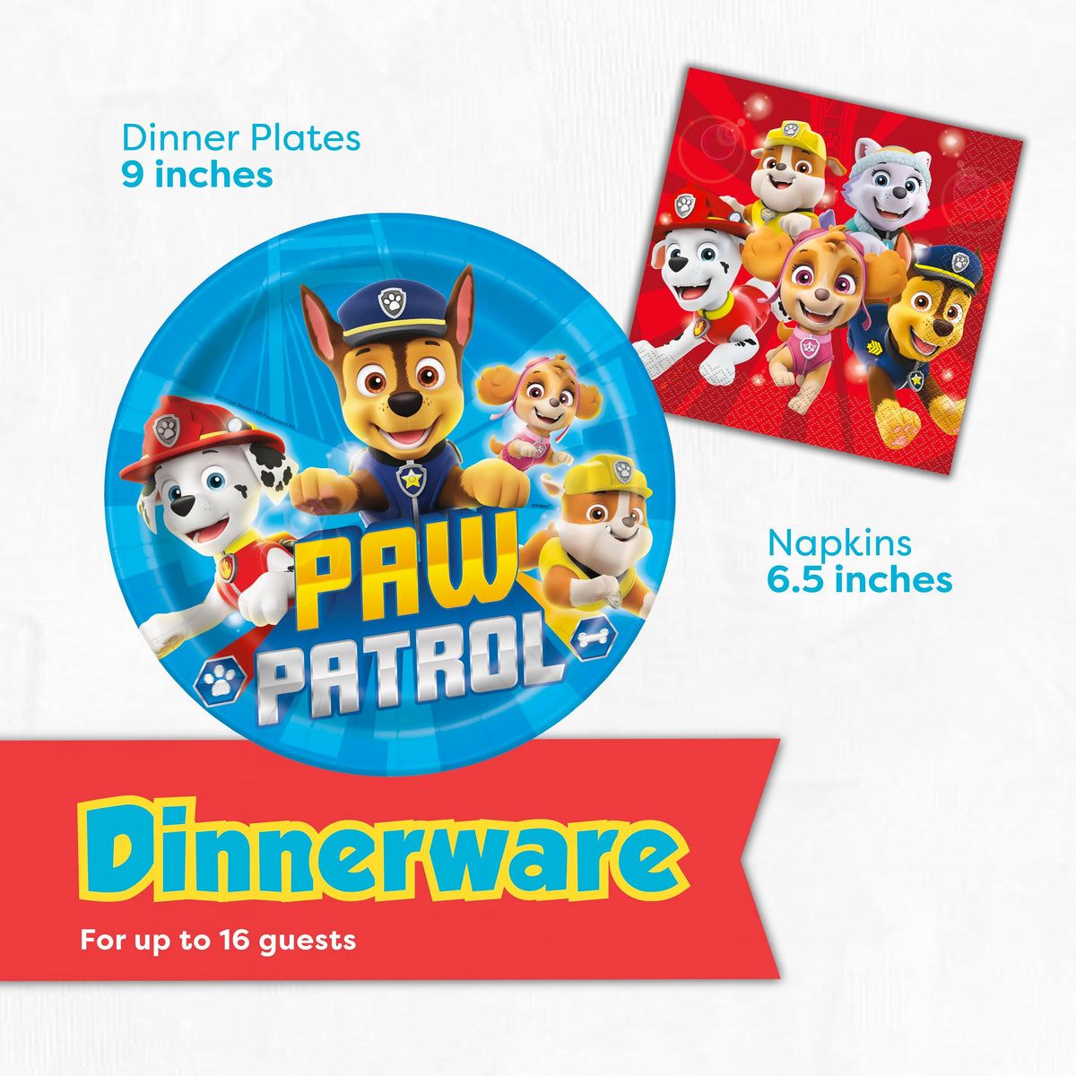 Unique Paw Patrol 9-inch plates for pizza, cupcakes, or cake with sturdy paper weight