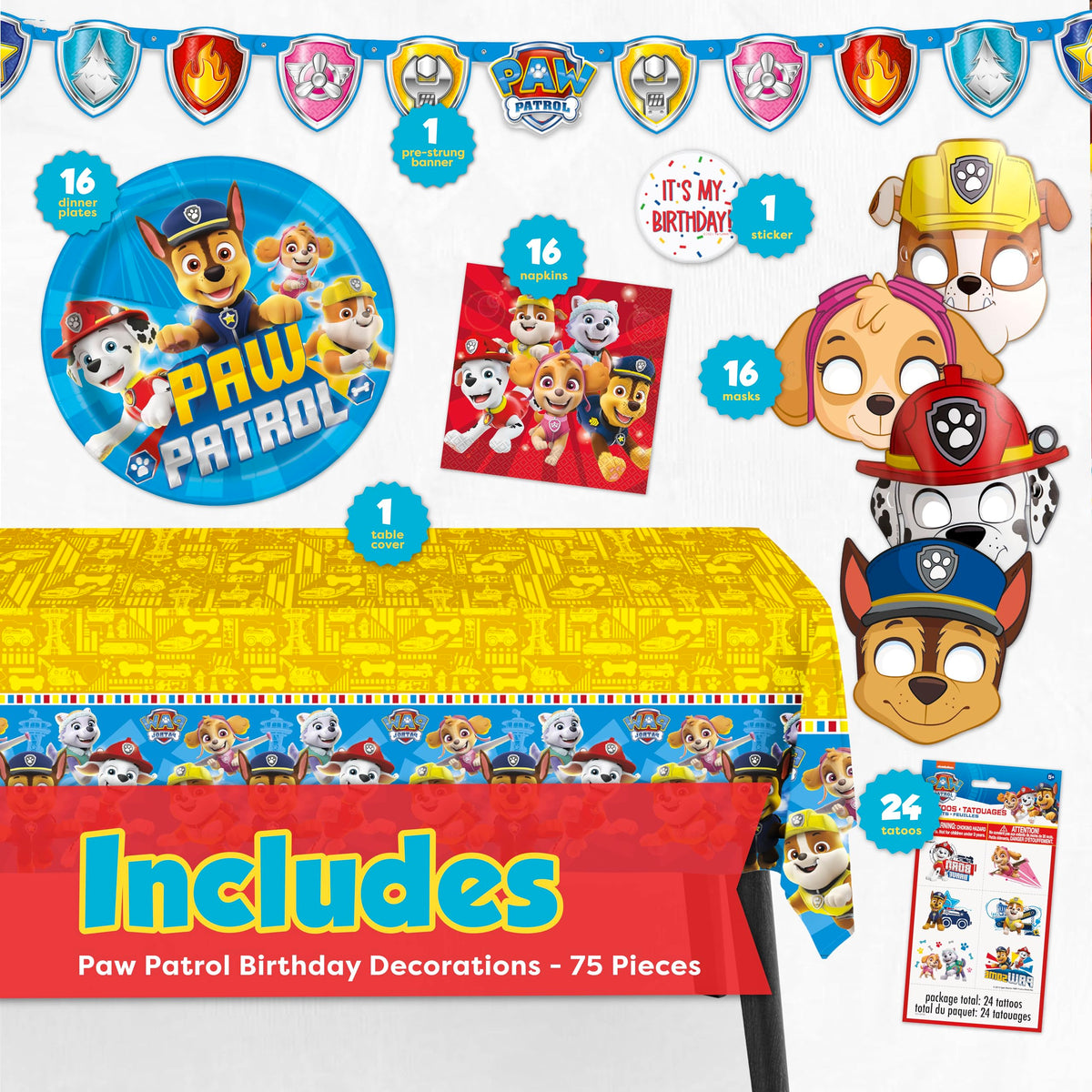 Unique Paw Patrol tablecloth offers 54x84 inch coverage to protect surfaces.