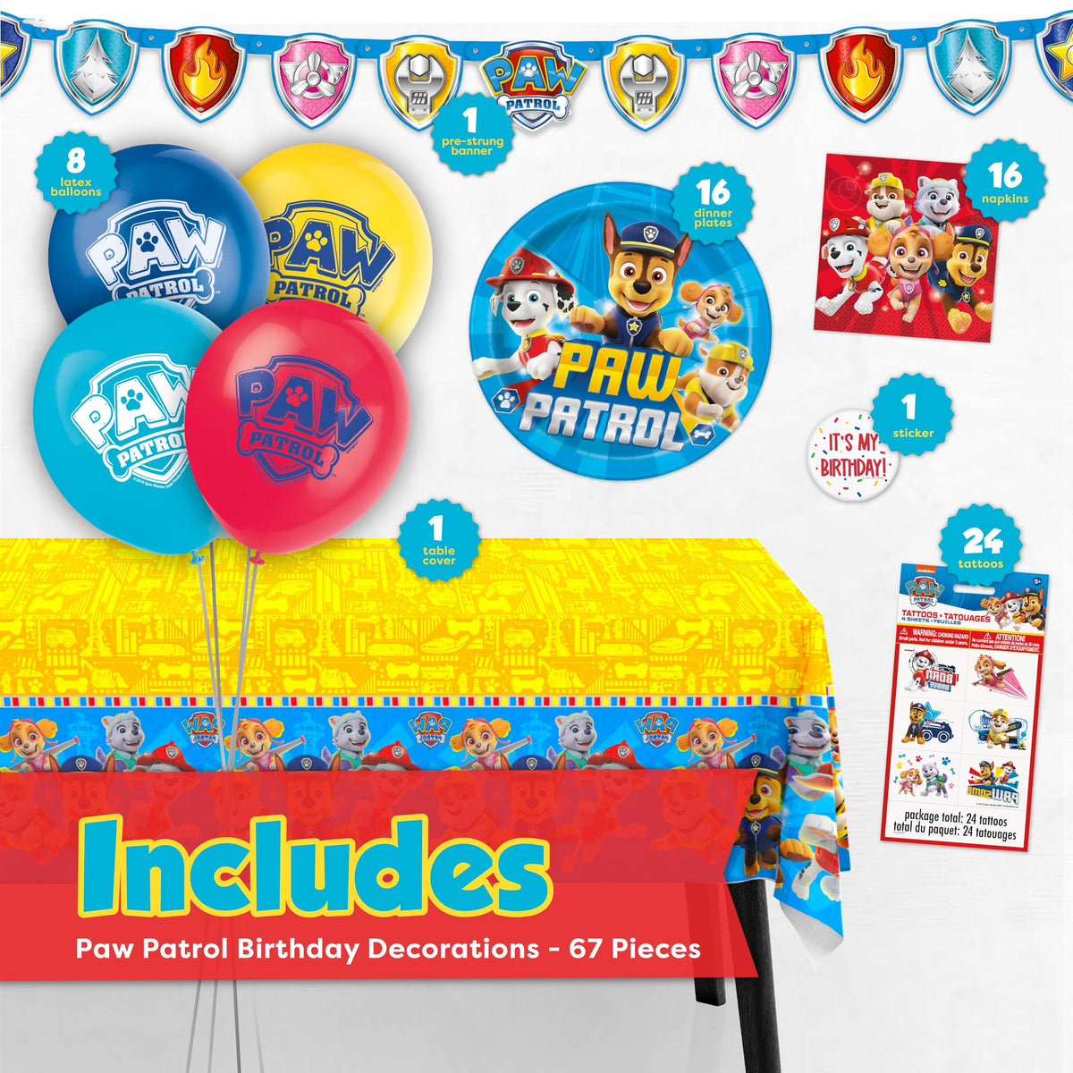 Unique Paw Patrol tablecloth 54x84, protects surfaces with themed flair.