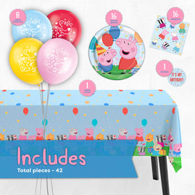 Unique Peppa Pig balloons provide festive height and photo worthy moments.
