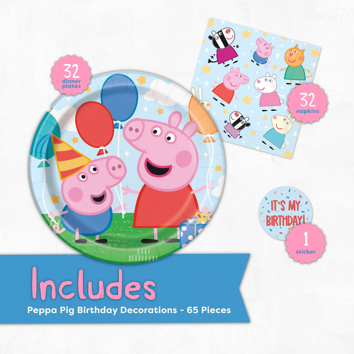 Unique Peppa Pig napkins ensure quick cleanup after snacks.