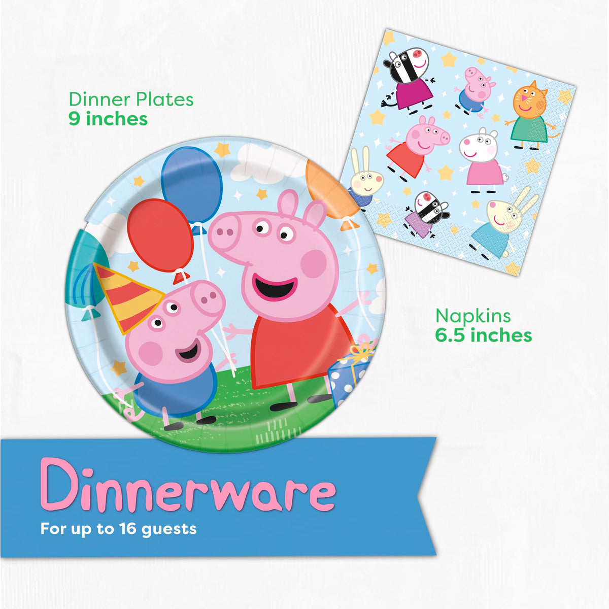 Unique Peppa Pig napkins simplify cleanup while matching the party theme.