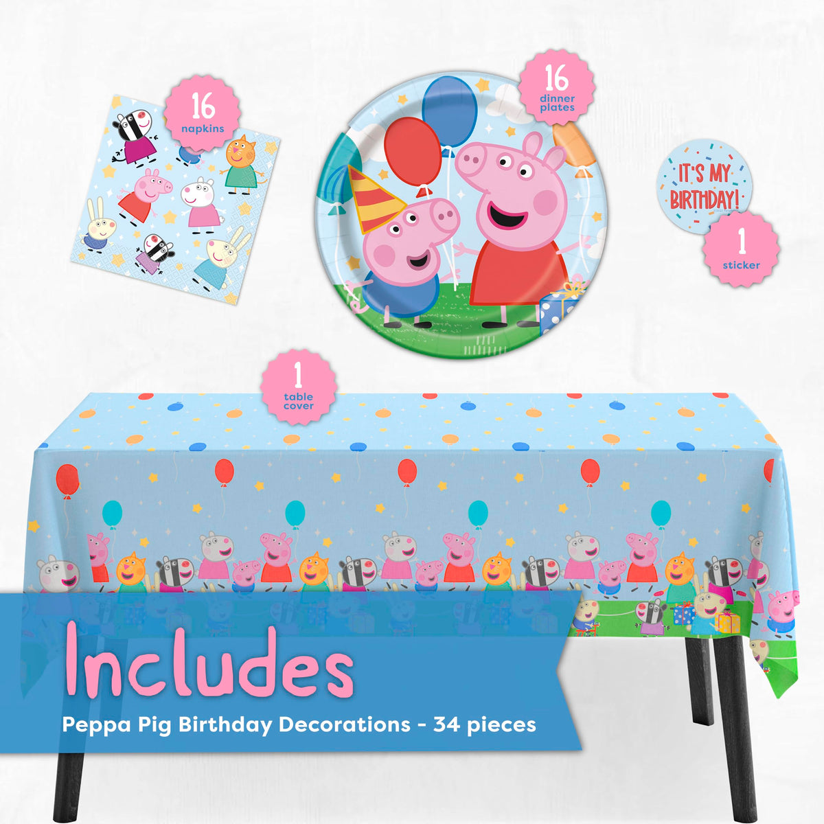 Unique Peppa Pig 9-inch plates are sturdy for pizza and cake.