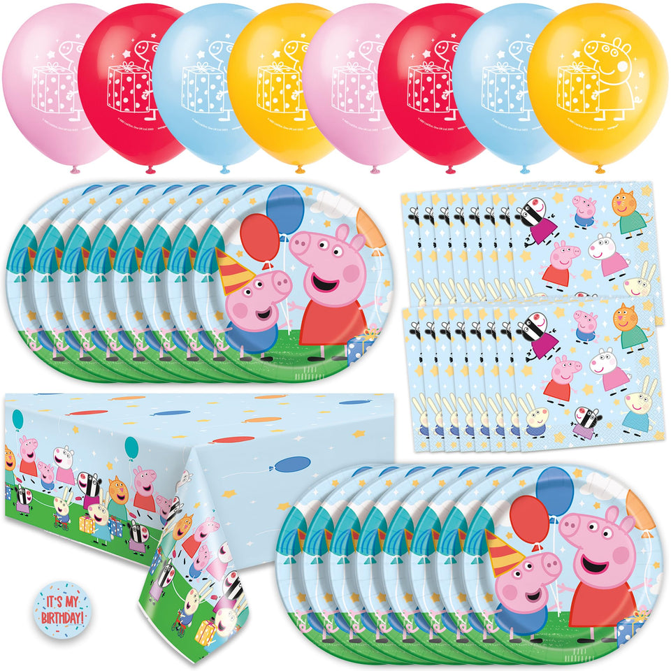 Unique Peppa Pig tablecloth 54x84 inches adds spill protection and color to the party setup.