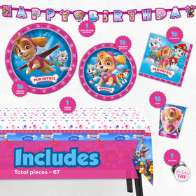 Unique Pink Skye Paw Patrol table cover protects surfaces during celebrations.