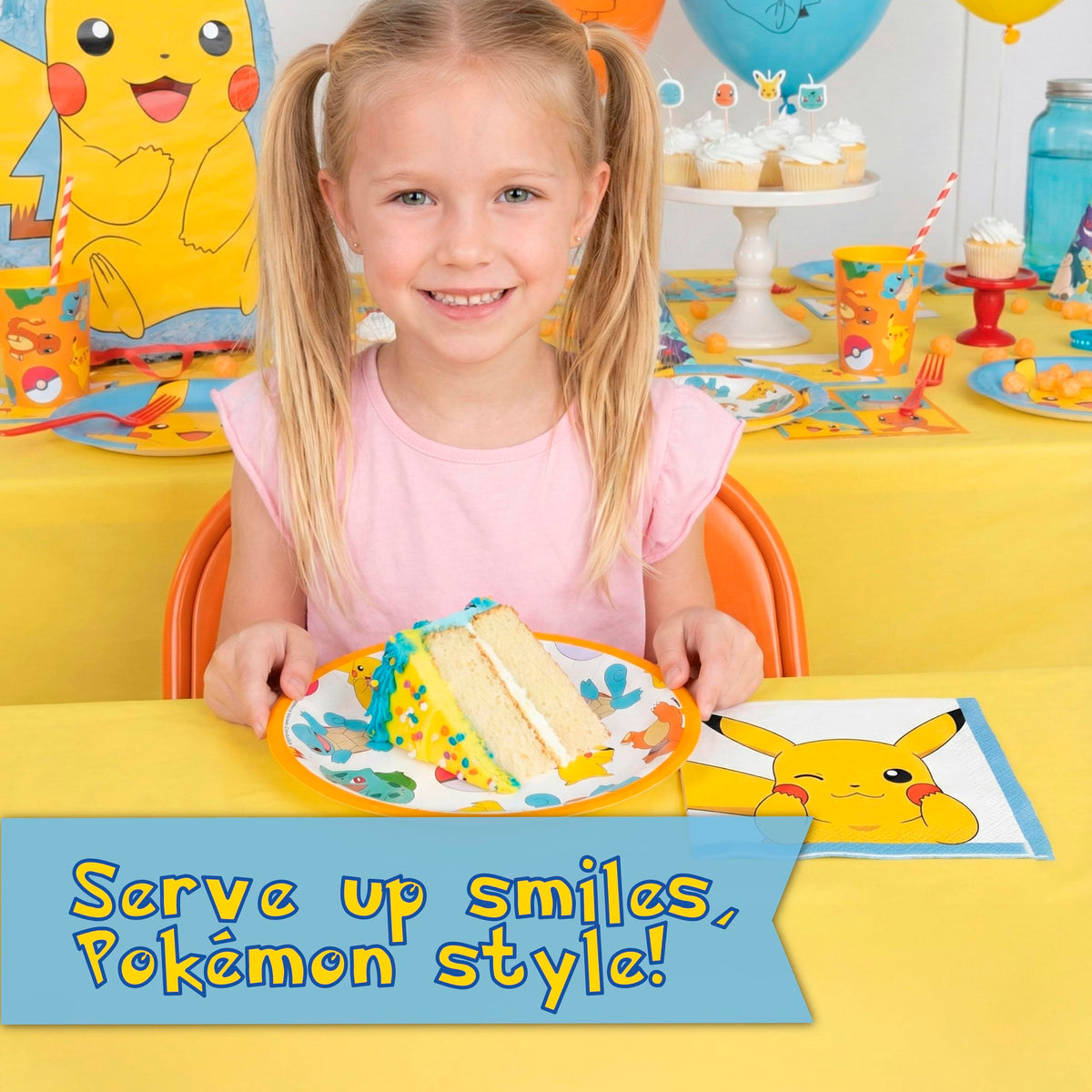Unique Pokemon collection pairs with cups and balloons for complete setup