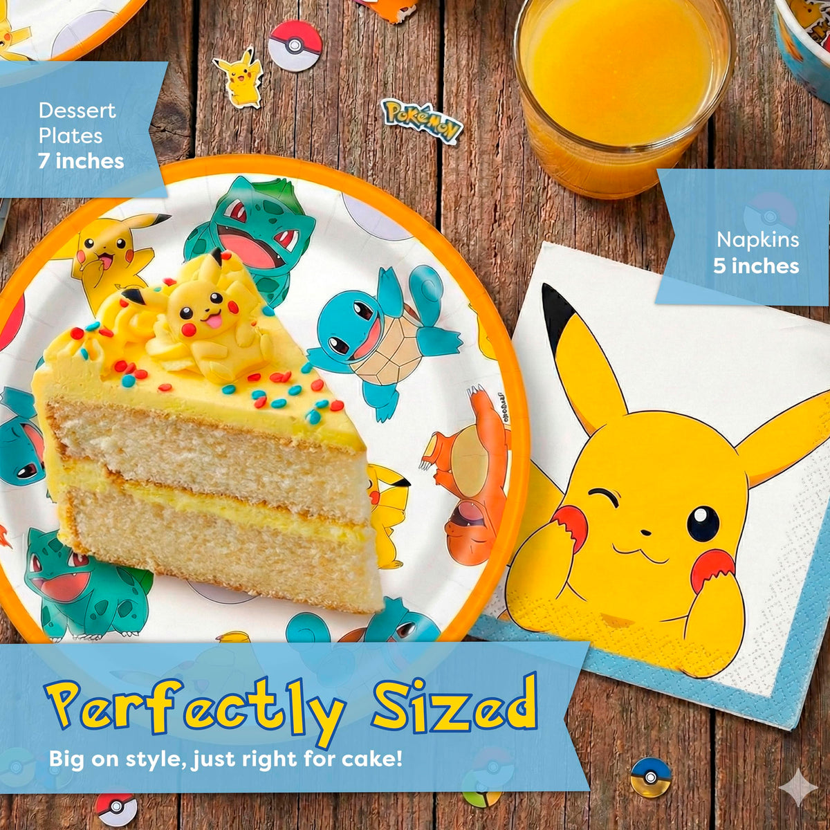 Unique Pokemon napkins coordinating with plates for a tidy tablescape