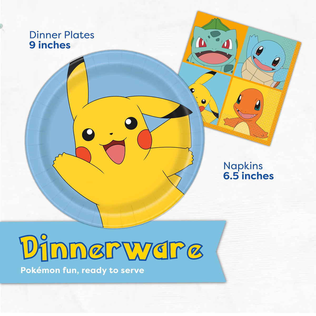 Unique Pokemon 9-inch napkins absorb spills for a mess-free party