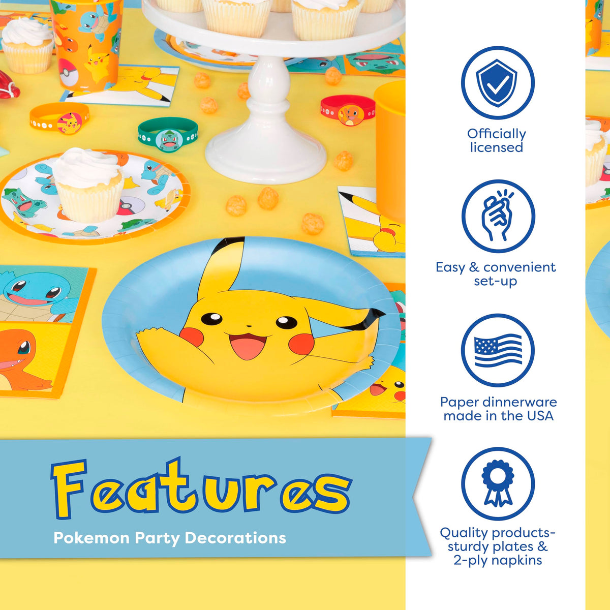 Unique Pokemon party decorations kit creates a cohesive theme for the event.