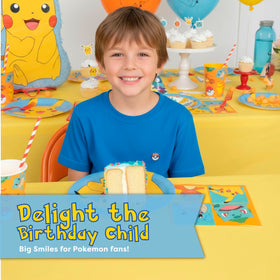 Unique Pokemon party setup tying plates, napkins, and balloons into one look.