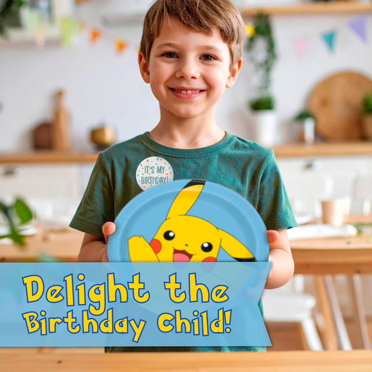 Unique Pokemon sticker 'It's My Birthday' accents a quick party moment.