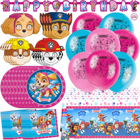Unique Skye Paw Patrol banner creates a photo-ready centerpiece for a pink birthday party
