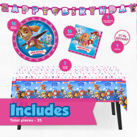 Unique Skye Paw Patrol tablecloth protecting surfaces with a bright party look