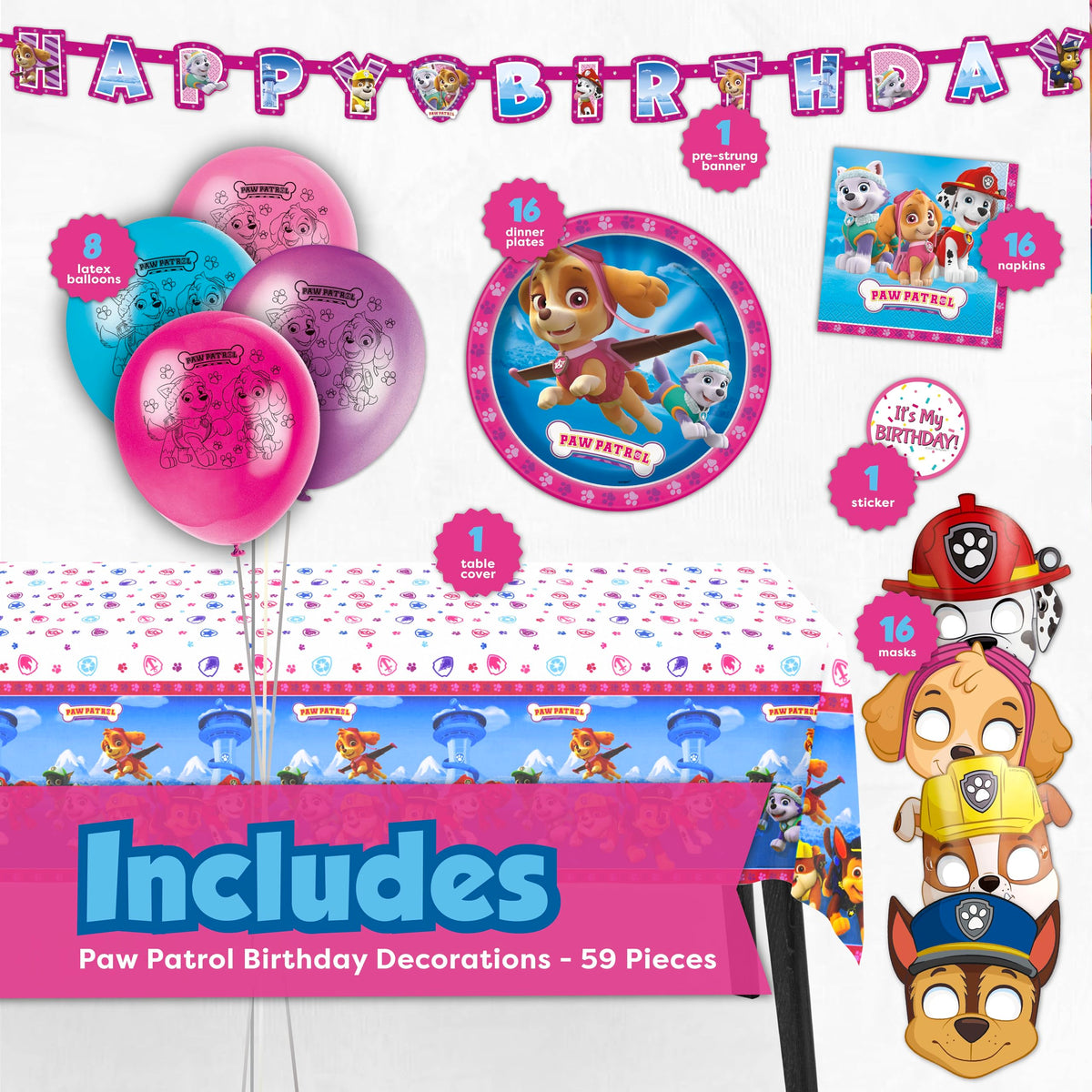 Unique Skye Paw Patrol tablecloth protects surfaces while brightening the party space