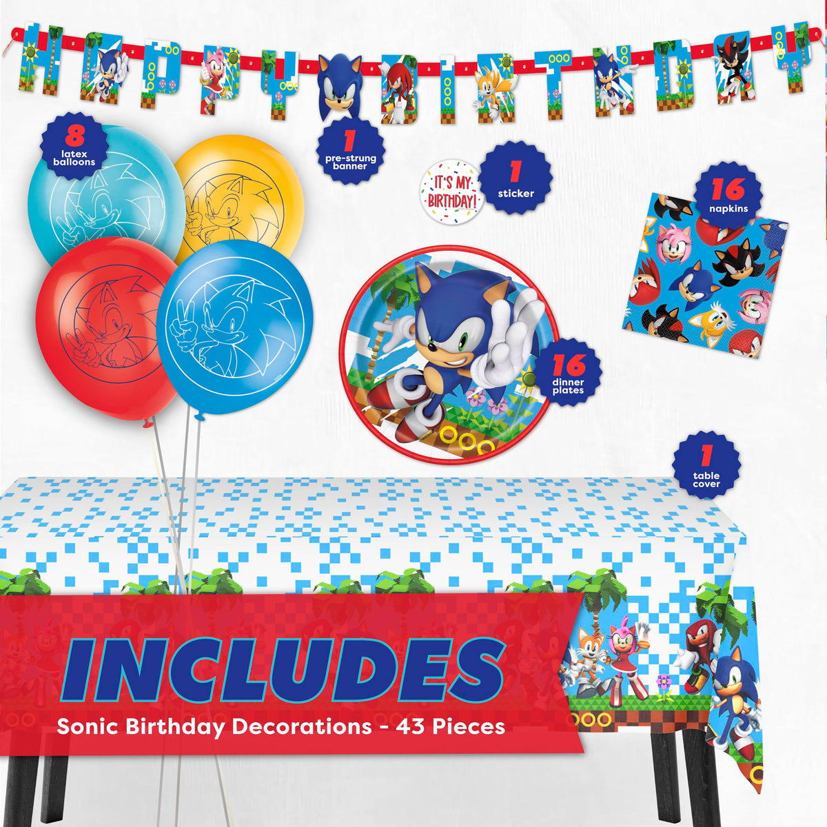 Unique Sonic banner displays 'Happy Birthday' for a festive backdrop