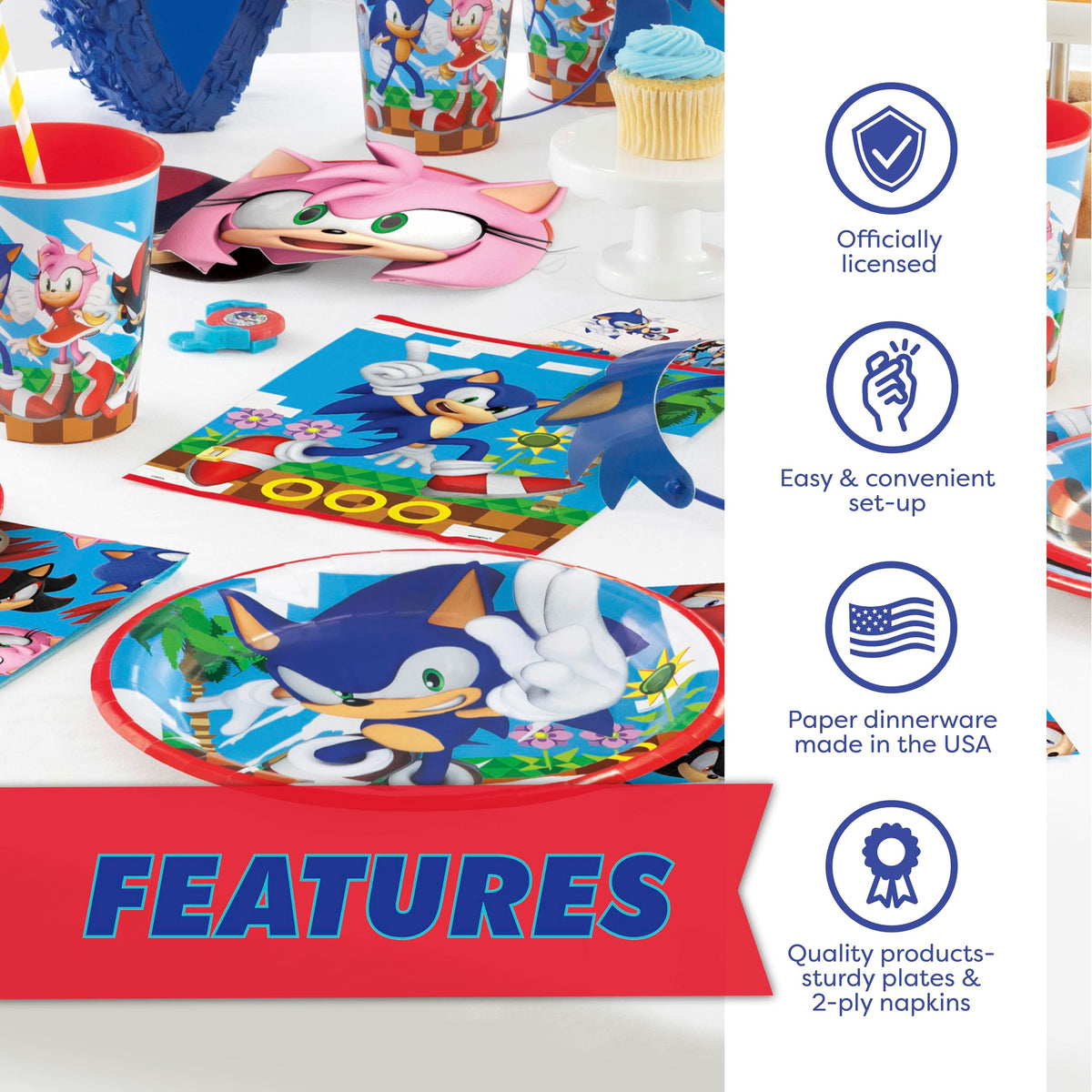 Unique Sonic candles and sticker add finishing touches for a keepsake moment.