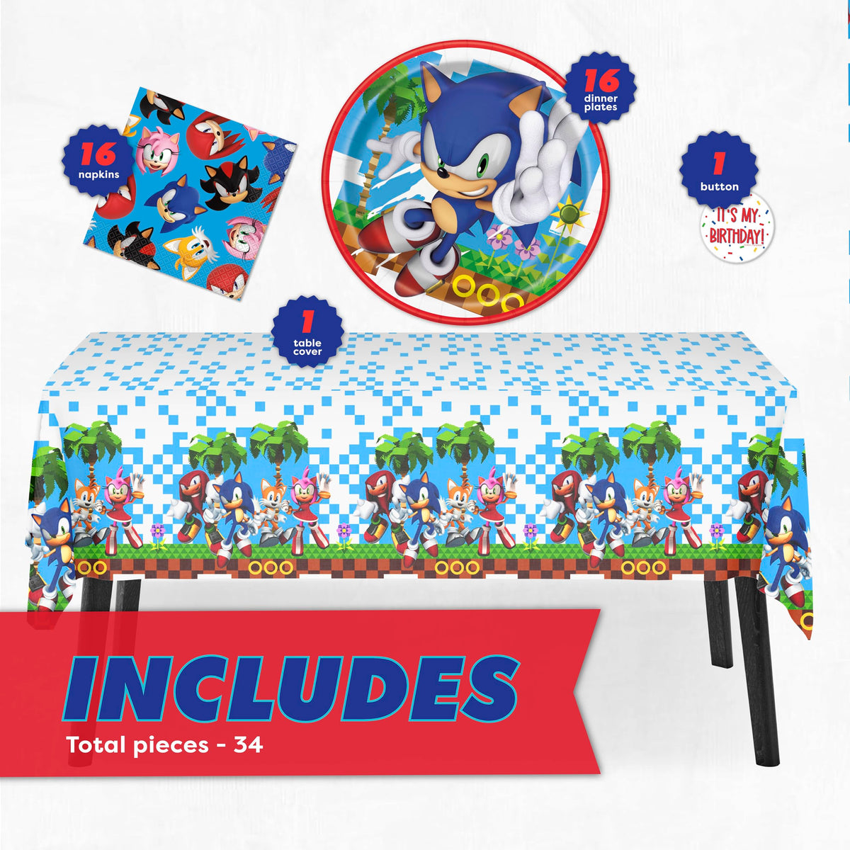 Unique Sonic 6.5-inch napkins for quick cleanup during celebrations.