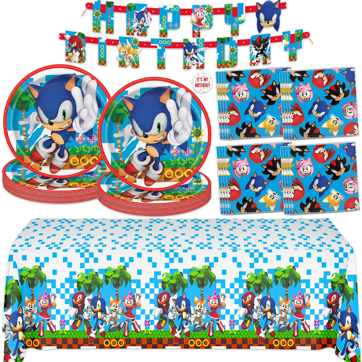 Unique Sonic 9-inch plates for pizza, cupcakes, or cake at parties.
