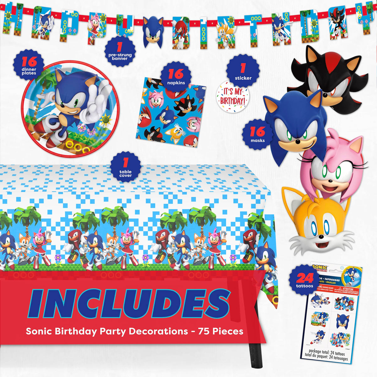 Unique Sonic tablecloth 54x84 inches to protect surfaces with vibrant Sonic imagery.