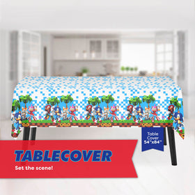 Unique Sonic table cover 54x84 inches creates a themed backdrop.
