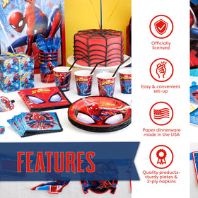 Unique Spiderman banner creates a festive focal point for the party.