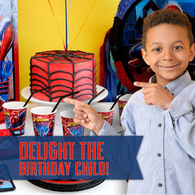Unique Spiderman 'It's My Birthday' button celebrates the guest of honor.