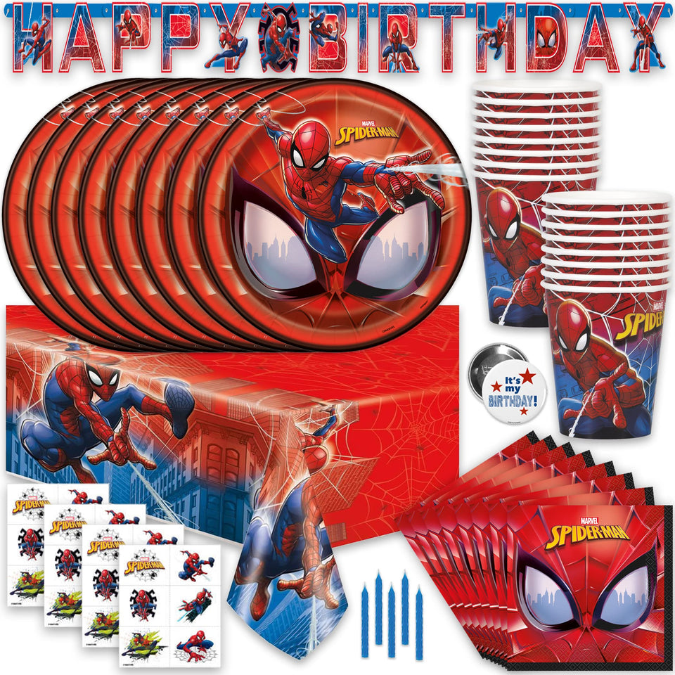 Unique Spiderman table cover adds vibrant color and helps protect surfaces during the party.