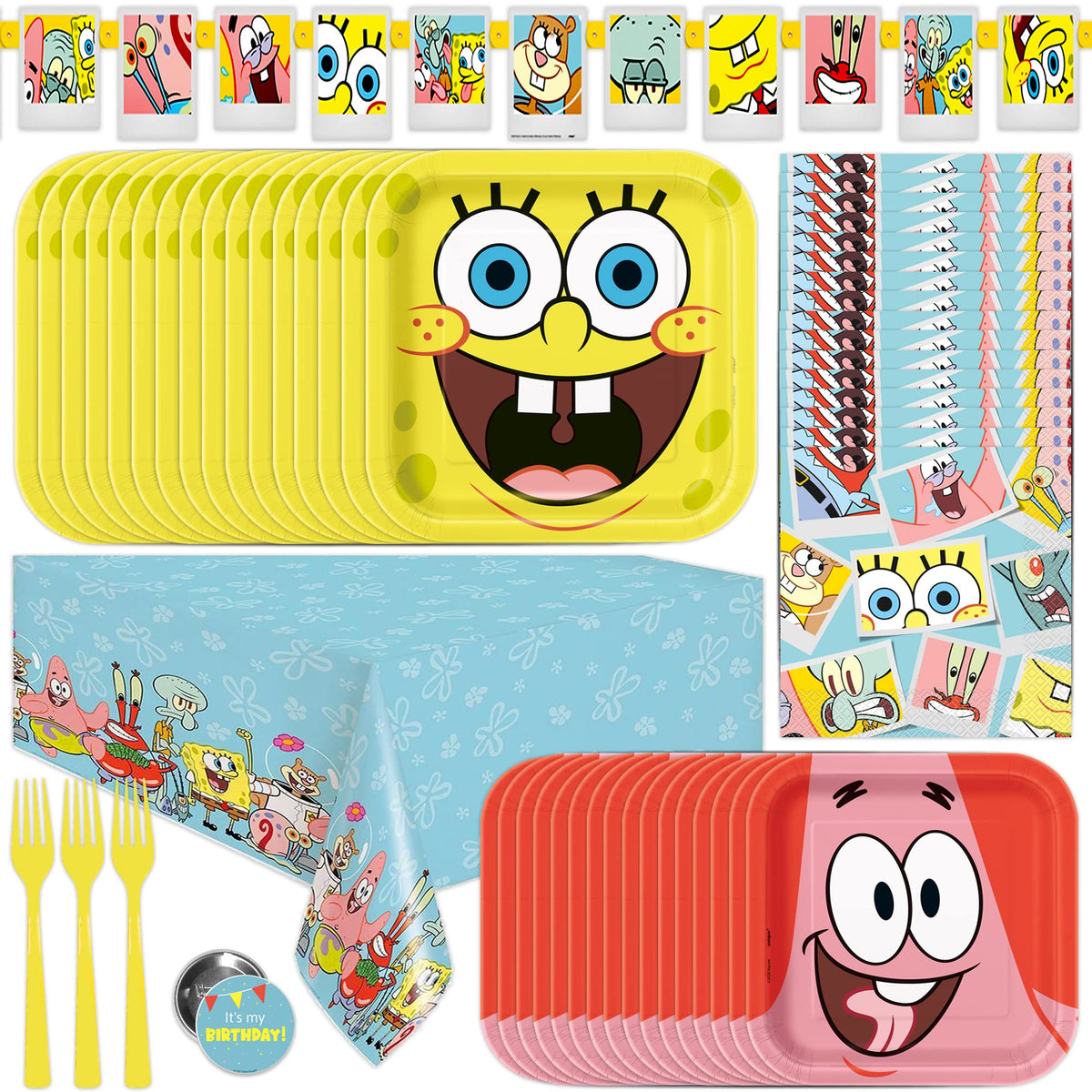 Unique Spongebob banner creates a bright party backdrop for photos