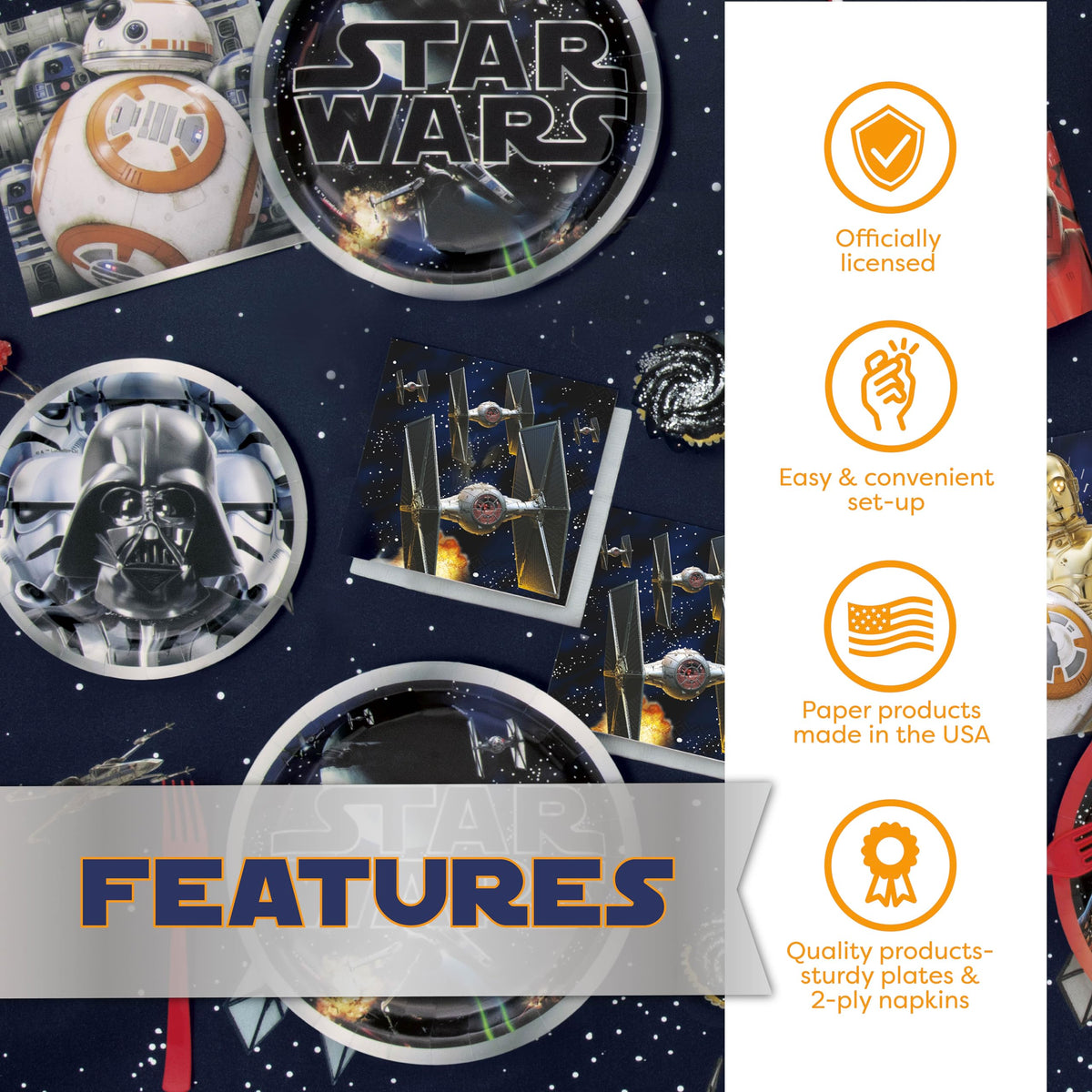 Unique Star Wars napkins complement the plates and tidy messy fingers