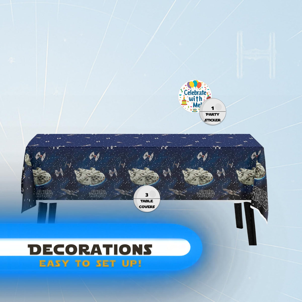 Unique Star Wars table cover ready for table dressing and light cleanup.