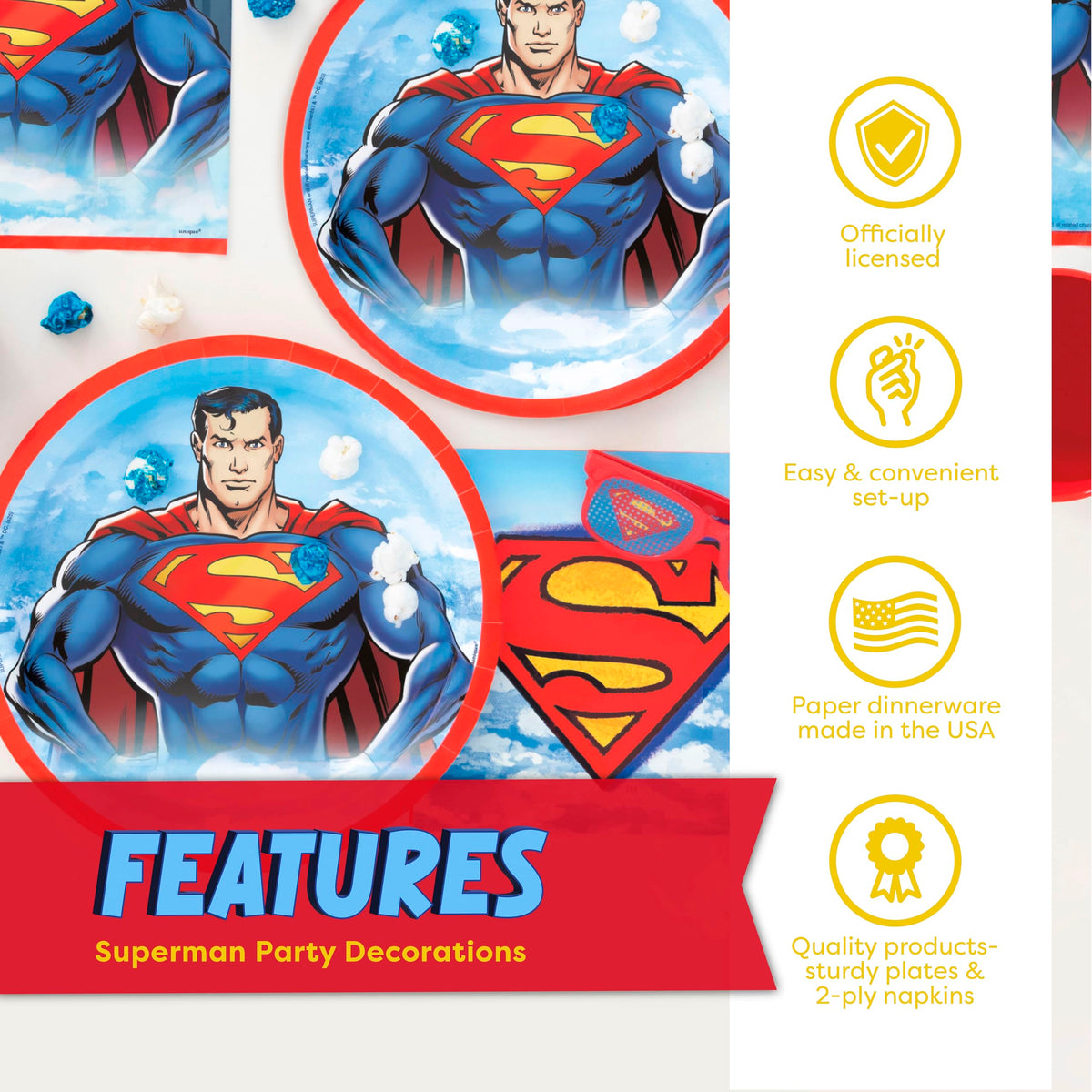 Unique Superman party decor collection offers cohesive styling for a coordinated look