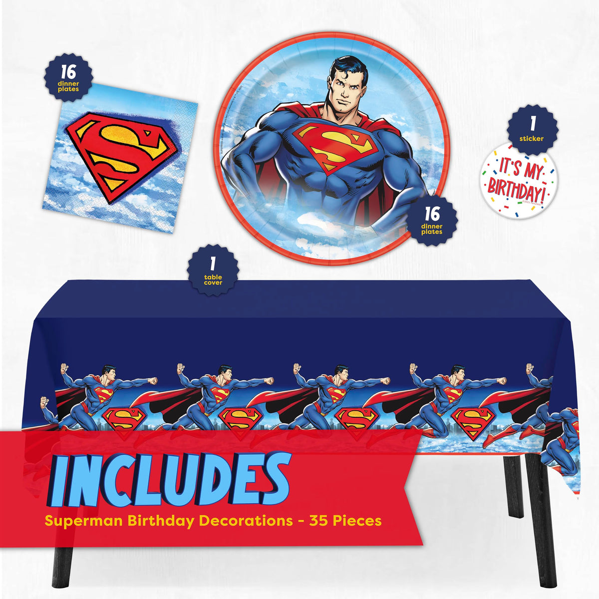 Unique Superman 9-inch plates provide sturdy, leak-resistant serving for party foods