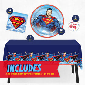 Unique Superman 9-inch plates provide sturdy, leak-resistant serving for party foods
