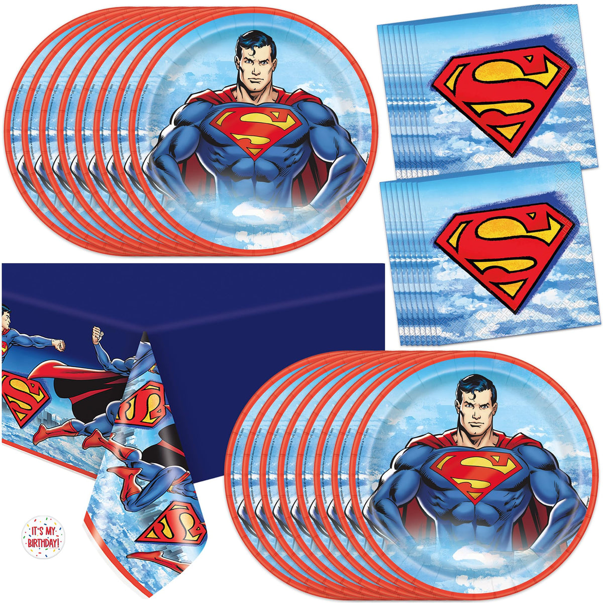 Unique Superman tablecover 54x84 inches creates a bold party backdrop for the celebration