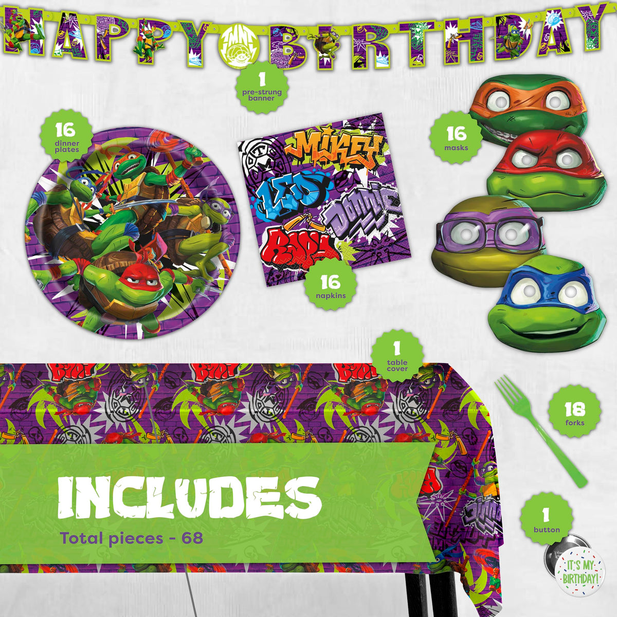 Unique TMNT Mutant Mayhem table cover protects surfaces.