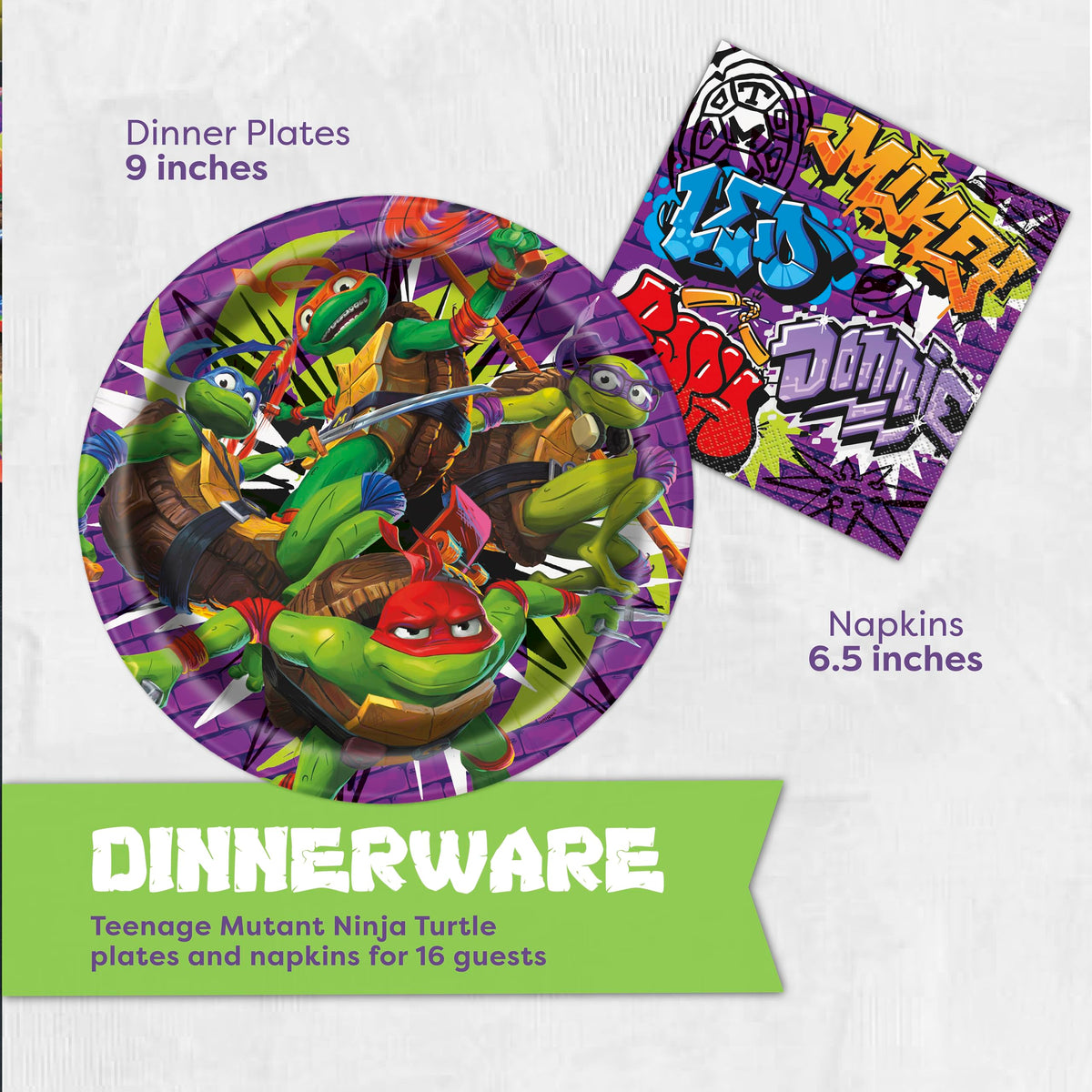 Unique TMNT napkins provide convenient mess-wiping options for guests.