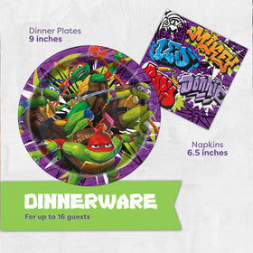 Unique TMNT plates and napkins offer sturdy, themed dining.
