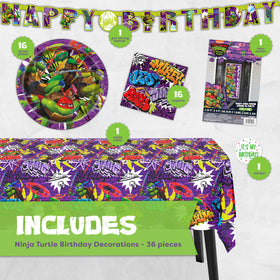 Unique TMNT tablecloth 54x84 inches protects surfaces while adding color.