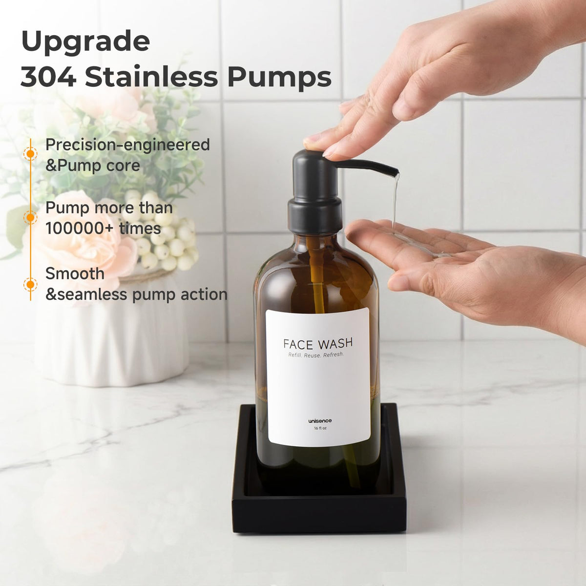 Unisence resin tray catches drips, keeping countertops tidy.