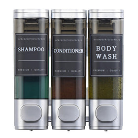 Unisence shampoo dispenser with lockable wall-mount, front view, ideal for shared bathrooms.