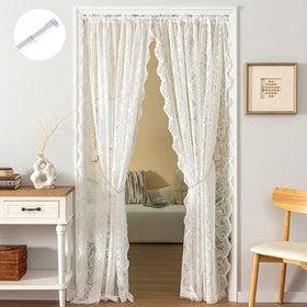 UNISTAR lace sheer curtain 2 panels rod set enhances doorway privacy with soft daylight.