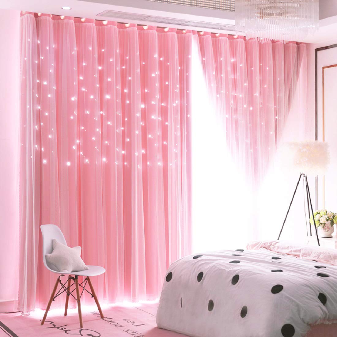 UNISTAR pink star blackout curtains with cutouts for bedroom light control