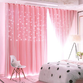 UNISTAR pink star blackout curtains with cutouts for bedroom light control