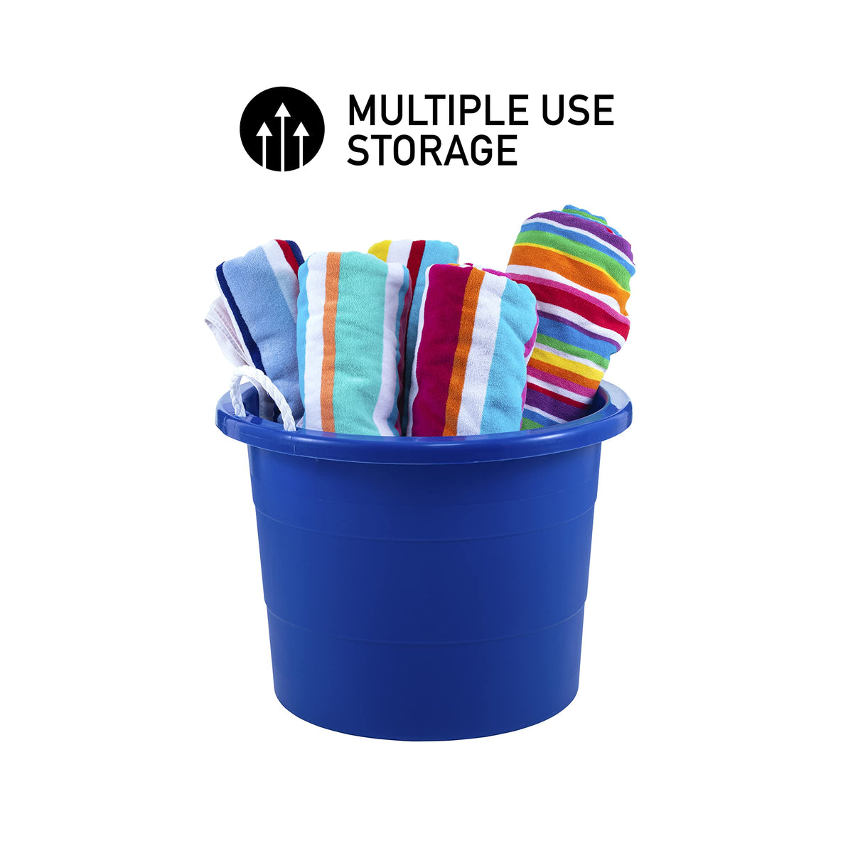 United Solutions 22.25 by 22.25 by 16.5 inch tub; spacious and stackable.
