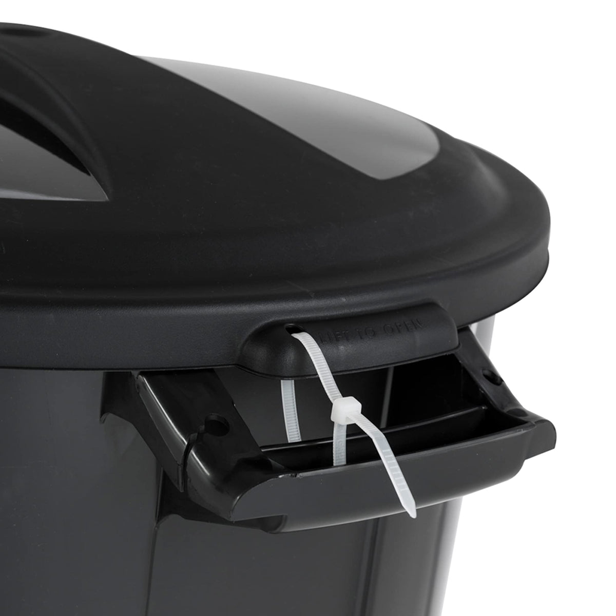 United Solutions lid-attached can demonstrates secure outdoor closure.