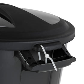 United Solutions lid-attached can demonstrates secure outdoor closure.